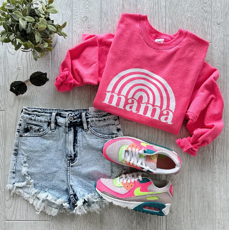 Stretch Your Limits, Not Your Wallet Mama Rainbow • Neon Pink Pullover