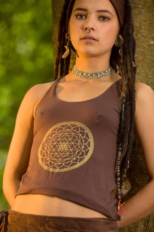 The Perfect Blend Of Comfort And Savings Open Back Top - Brown Sri Yantra Top