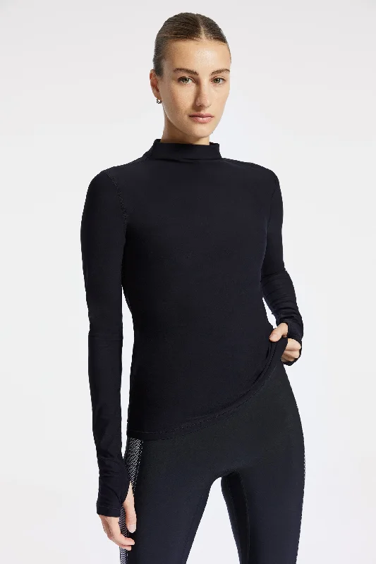 Affordable Yoga Fashion For Every Pose Pro Fleece Mock Neck Long Sleeve Top - Black