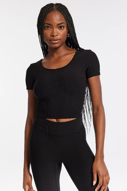 Flow In Comfort With Stylish Discounts Rib Crop Short Sleeve - Black Rib