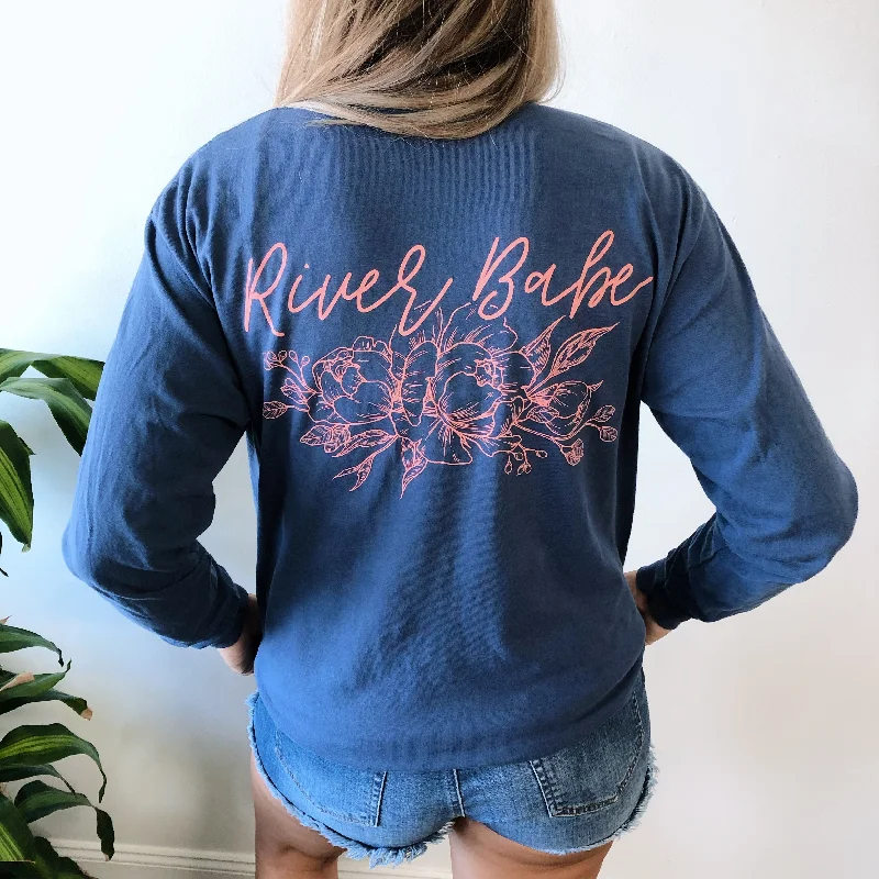 Soft, Stretchy, And Super Affordable Yoga Wear River Babe Flower • Navy Long sleeve