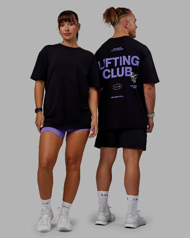 Breathe, Stretch, And Save On Yoga Apparel Unisex Lifting Club FLXCotton Tee Oversize - Black-Dahlia Purple Breathe, Stretch, And Save On Yoga Apparel Unisex Lifting Club FLXCotton Tee Oversize - Black-Dahlia Purple