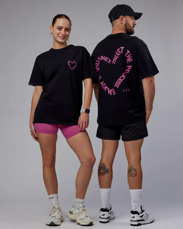 Trendy Yoga Outfits At Budget-Friendly Prices Unisex Love The Process FLXCotton Tee Oversize - Black-Mauve Haze Trendy Yoga Outfits At Budget-Friendly Prices Unisex Love The Process FLXCotton Tee Oversize - Black-Mauve Haze