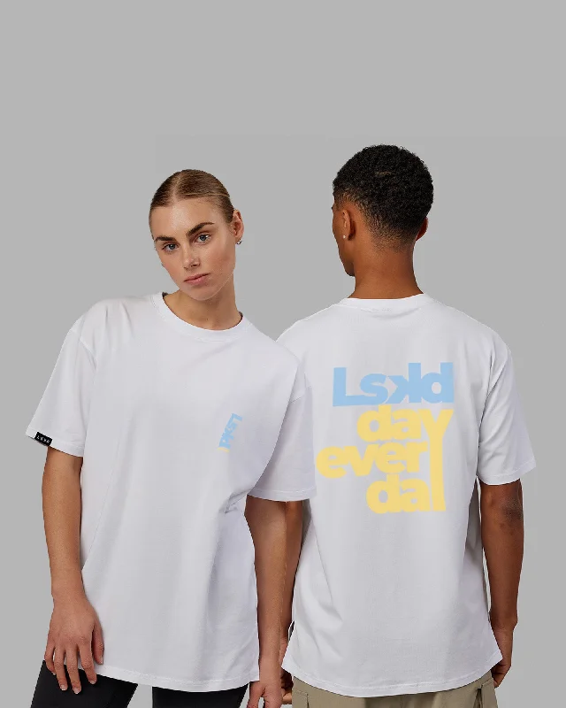 Find Balance In Stylish And Affordable Yoga Wear Unisex LSKD Every Day FLXCotton Tee Oversize - White-Blue-Yellow Find Balance In Stylish And Affordable Yoga Wear Unisex LSKD Every Day FLXCotton Tee Oversize - White-Blue-Yellow