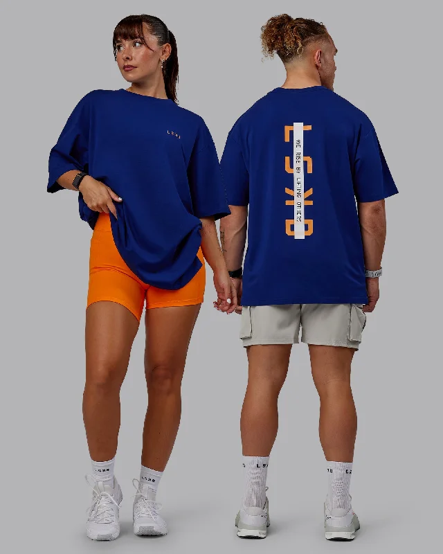 Affordable Activewear Designed For Movement Unisex Strike Through FLXCotton Tee Oversize - Midnight Blue-Vibrant Orange Affordable Activewear Designed For Movement Unisex Strike Through FLXCotton Tee Oversize - Midnight Blue-Vibrant Orange