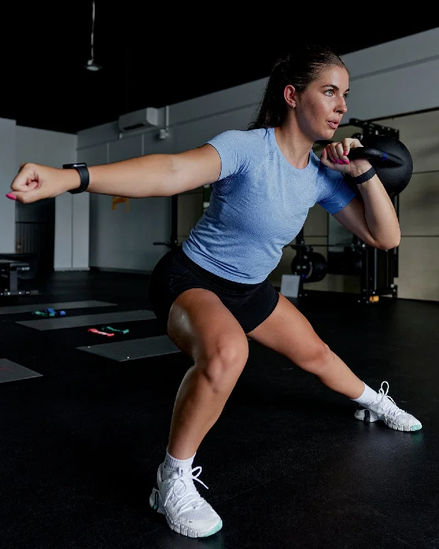 Soft, Stretchy, And Super Affordable Yoga Wear AeroFLX+ Seamless Tee - Cornflower Blue Marl Soft, Stretchy, And Super Affordable Yoga Wear AeroFLX+ Seamless Tee - Cornflower Blue Marl