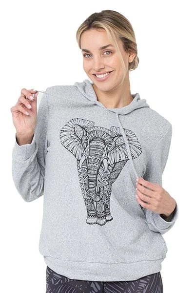 Sweat In Style With Yoga Clothing Discounts Elephant Graphic Hoodie, Grey (LA Soul)