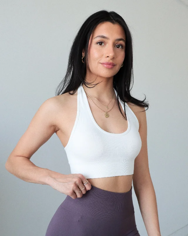 Elevate Your Practice With Affordable Yoga Wear Enhance Halter Top - White