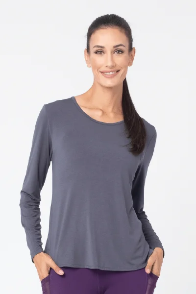 From Warm-Ups To Cooldowns, Shop And Save Jesylyn L/S Top, Ebony (Whisper)