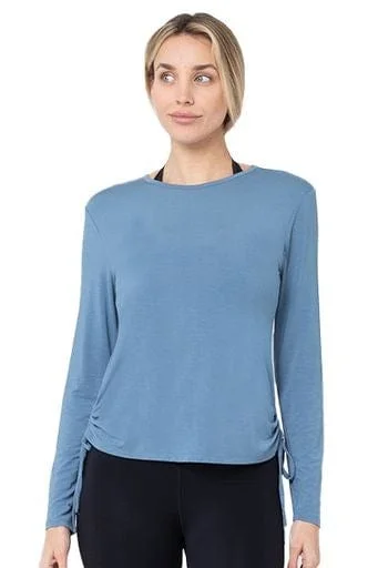 Namaste And Save On Yoga Apparel Side Tie L/S Top, Coronet Blue (Vie Active)