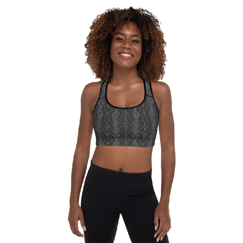 Breathe Easy In Comfortable Yoga Outfits Black Snake Skin Padded Sports Bra