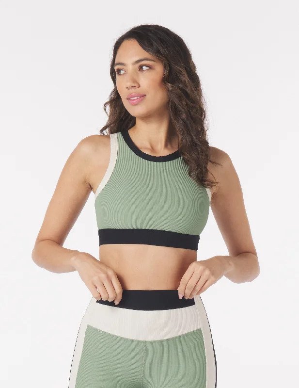 Flow In Comfort With Stylish Discounts Socialite Bra: Sage Black/Oatmilk Trim