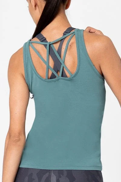 Namaste And Save On Yoga Apparel Tally Tank Top, Sea Pine (Vie Active)