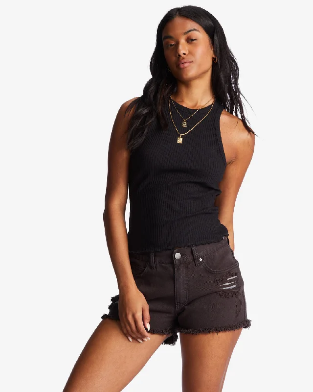 Trendy Yoga Outfits At Budget-Friendly Prices Drift Away Frayed Shorts - Black