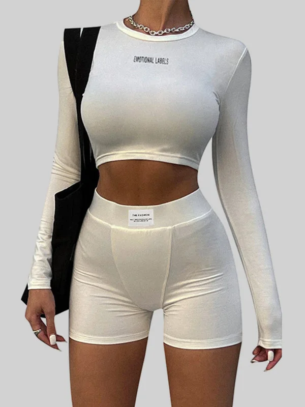 Flexibility Meets Affordability In Our Yoga Wear Sale Women's knitted round neck long sleeve shorts + two-piece set Flexibility Meets Affordability In Our Yoga Wear Sale Women's knitted round neck long sleeve shorts + two-piece set
